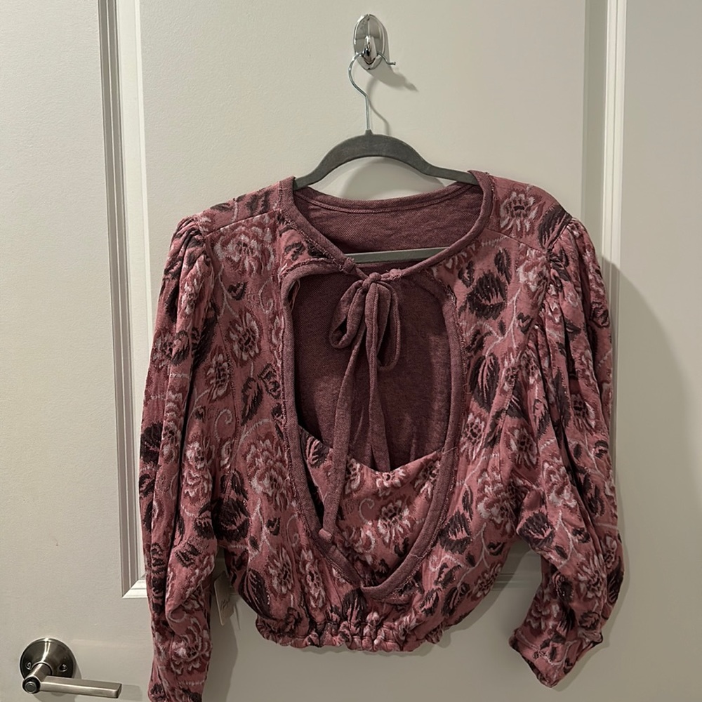 Free People Patterned Open Back Sweater Top